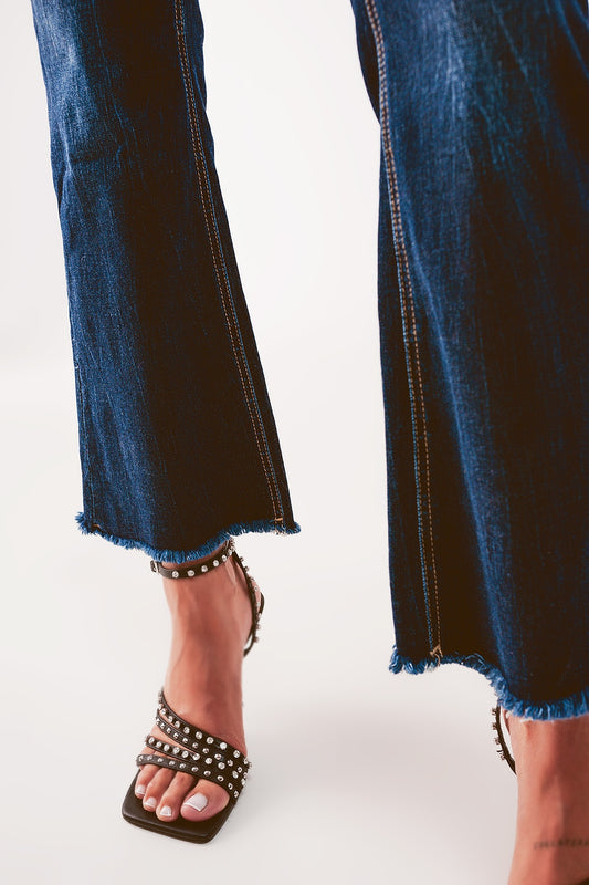 Cropped kickflare jeans in mid washing - Denim
