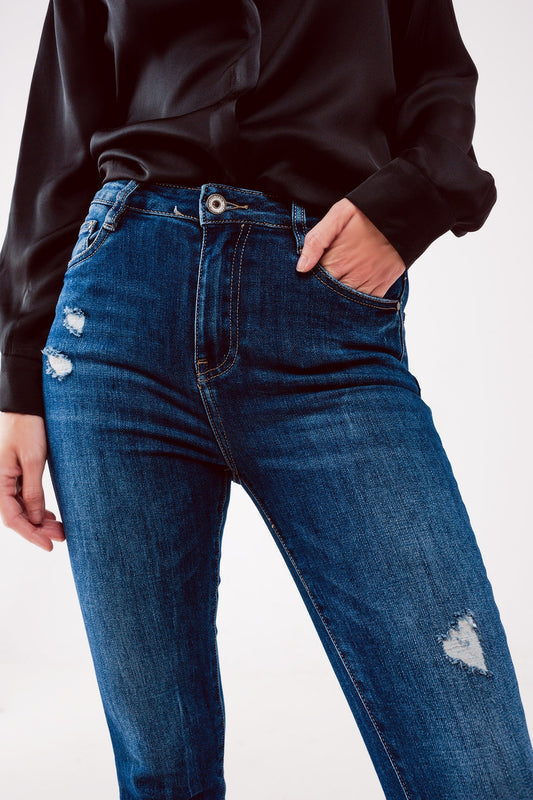 High waist authentic ripped skinny jeans in midwash blue - Denim