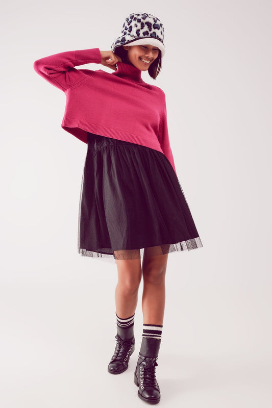 High neck cropped jumper in fuchsia - jumper