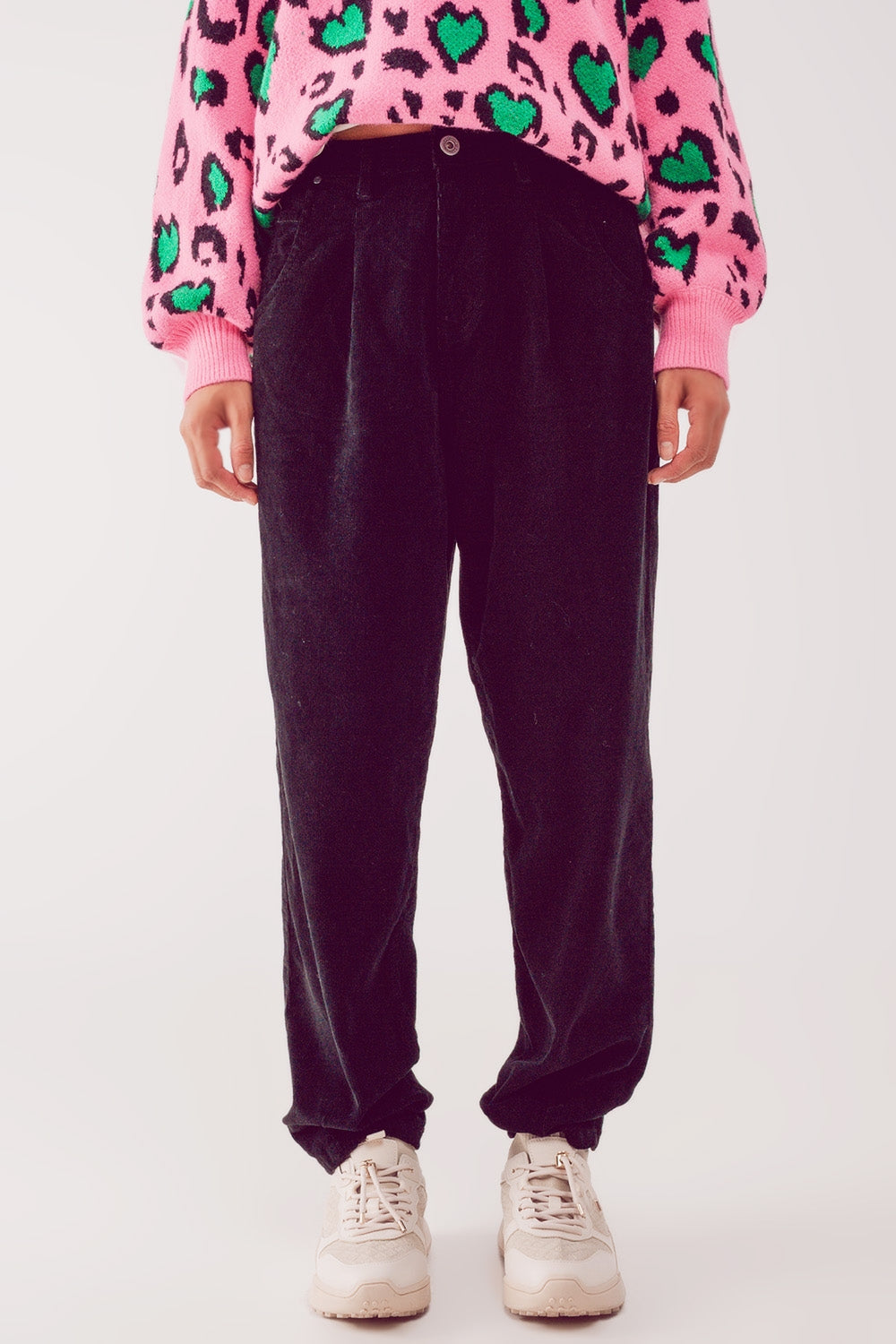 High rise slouchy mom pants in black cord - trousers