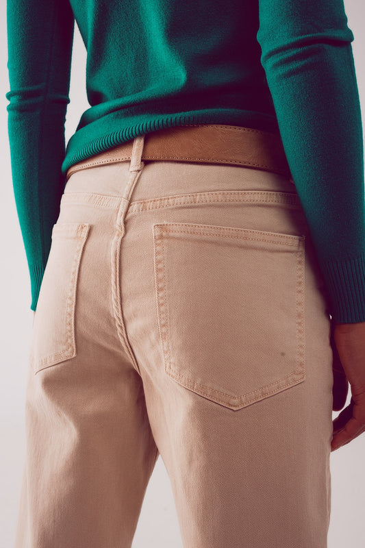 Cotton mid rise slouchy jean in BEIGE - Coloured Jeans