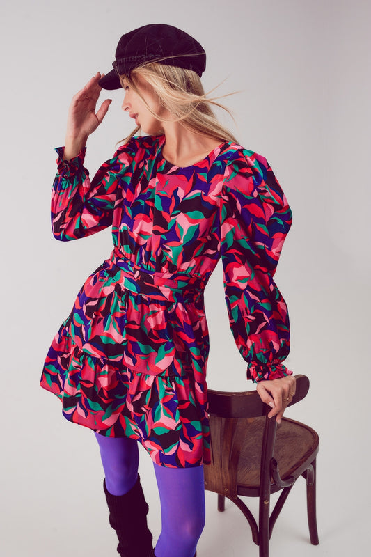 Puff sleeve mini dress in black - dress