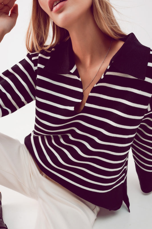Polo neck sweater in black stripe - jumper