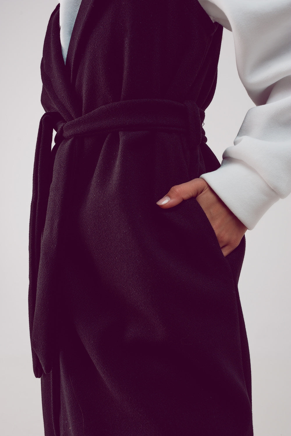 Ultra longline belted gilet in black