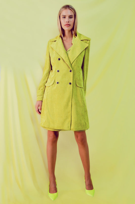 Longline blazer with vintage buttons in lime cord - blazer