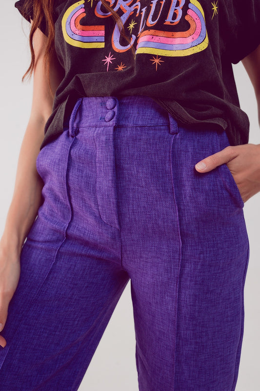 Straight leg tailored pants in purple - trousers