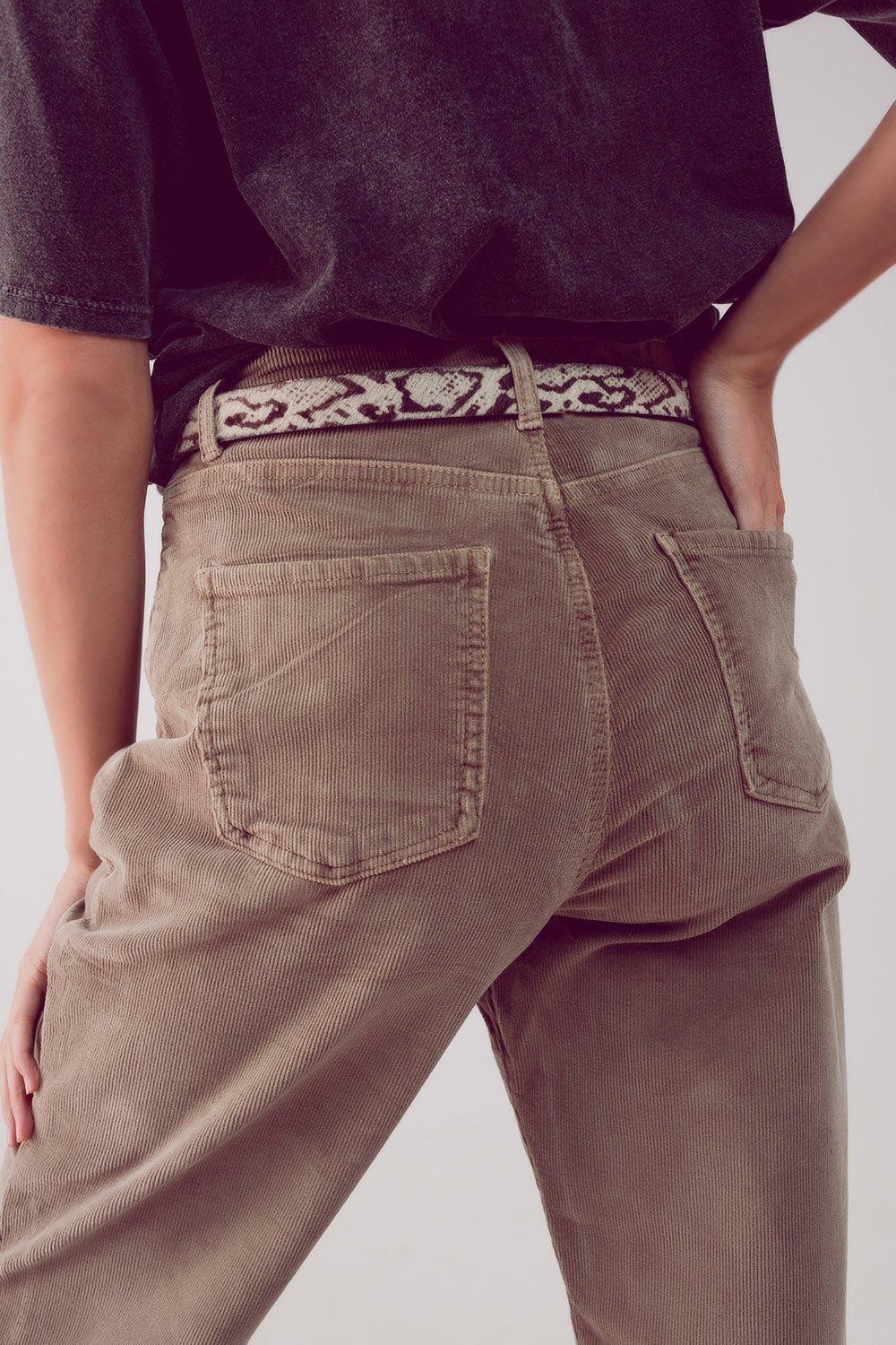 High rise slouchy mom pants in beige cord - trousers