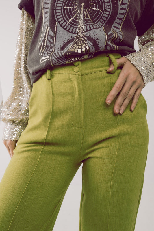 Straight leg tailored pants in green - trousers