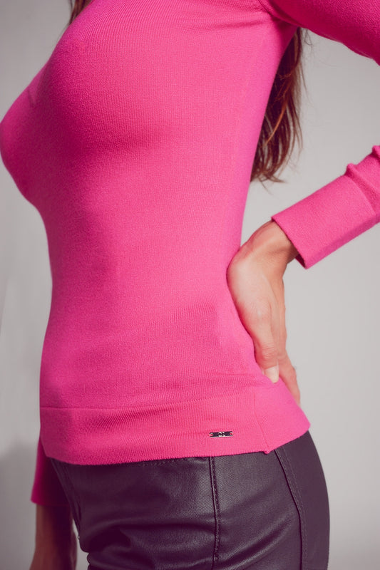 V neck fine knit jumper in fuchsia - jumper