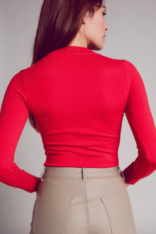 V neck fine knit jumper in red - jumper