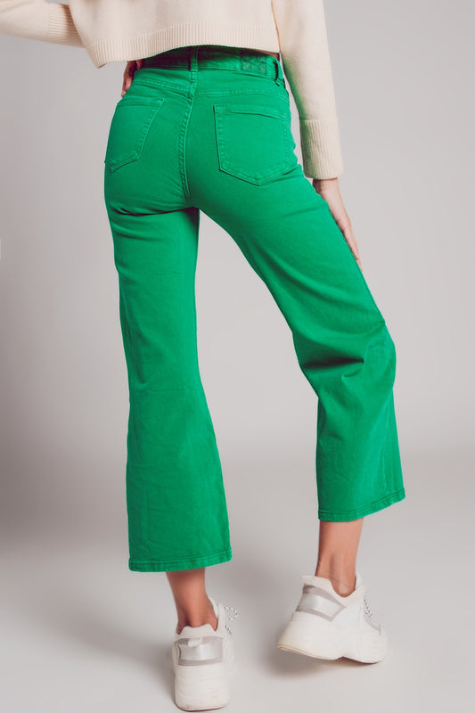 Cropped wide leg jeans in deep green - Coloured Jeans