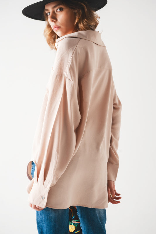 Pocket detail oversized shirt in beige - Shirts