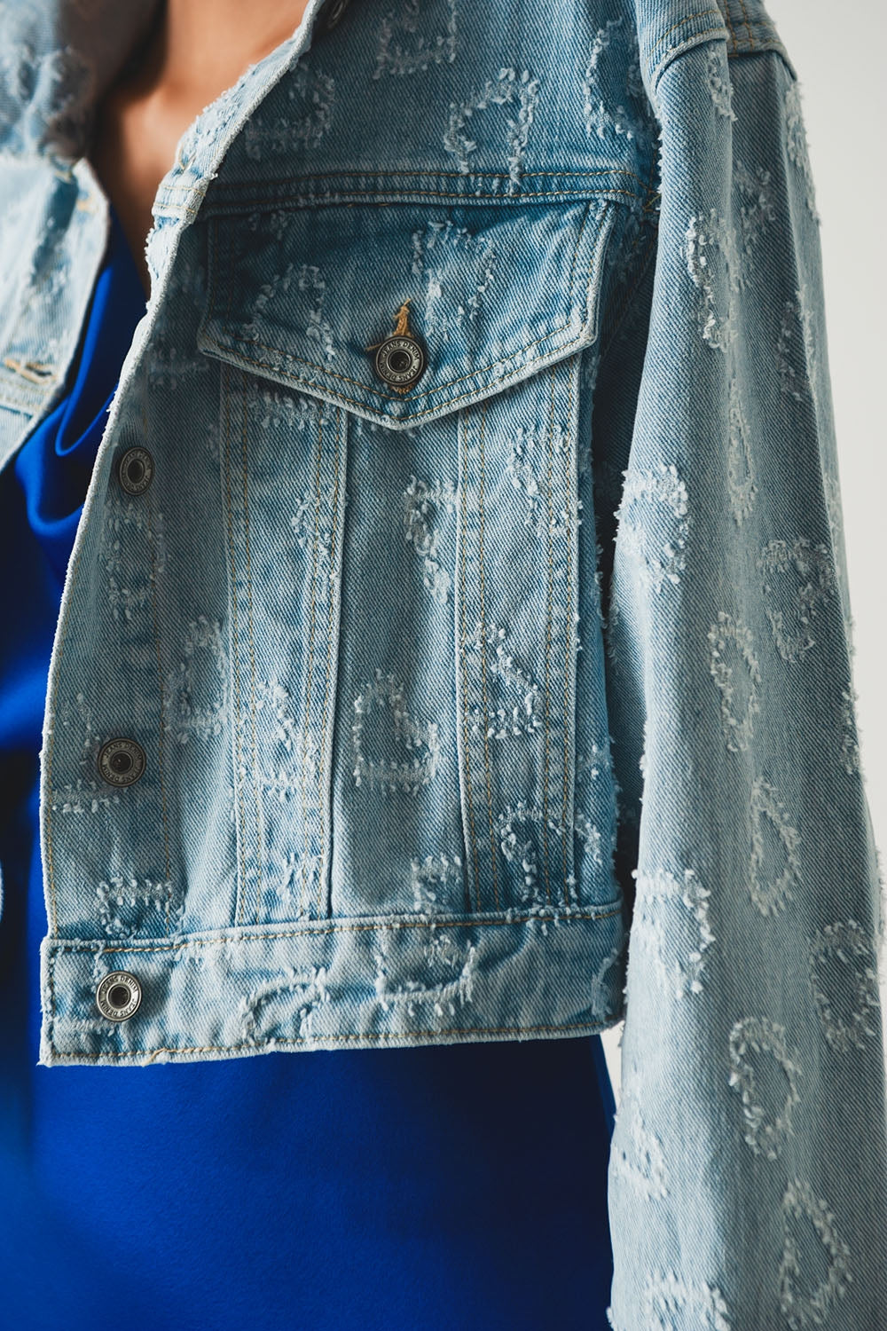 heart embellished oversized denim jacket in light wash