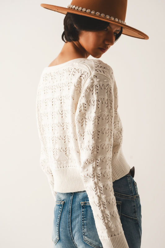 Pointelle knitted cardi in cream - cardigan
