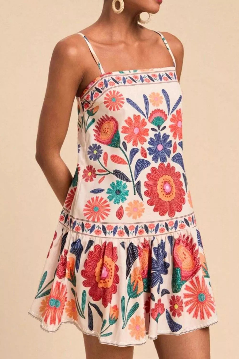 Plus Size Floral Print Sleeveless Mini Dress - Dresses