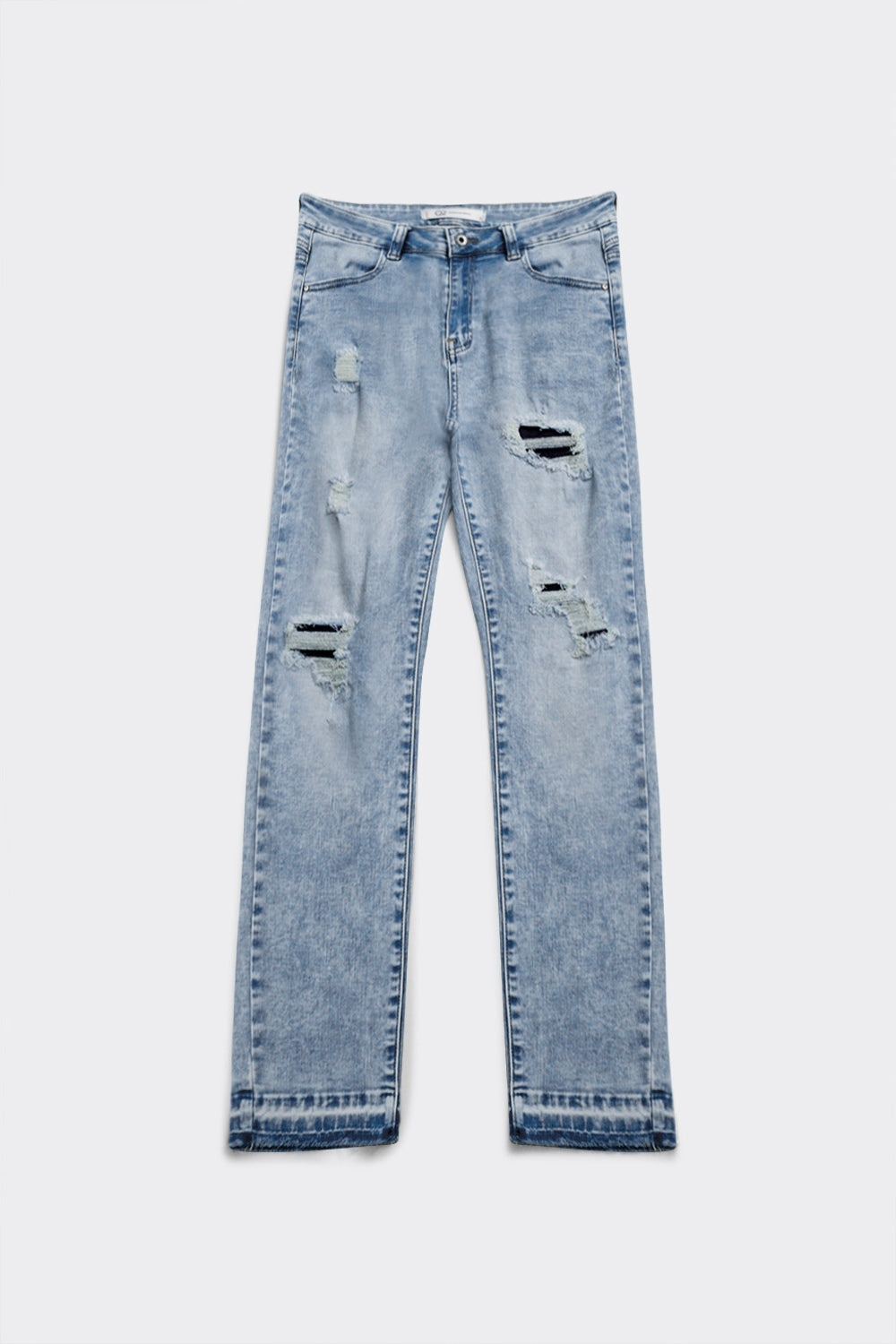 Distressed straight jeans with hem detail in blue - Denim