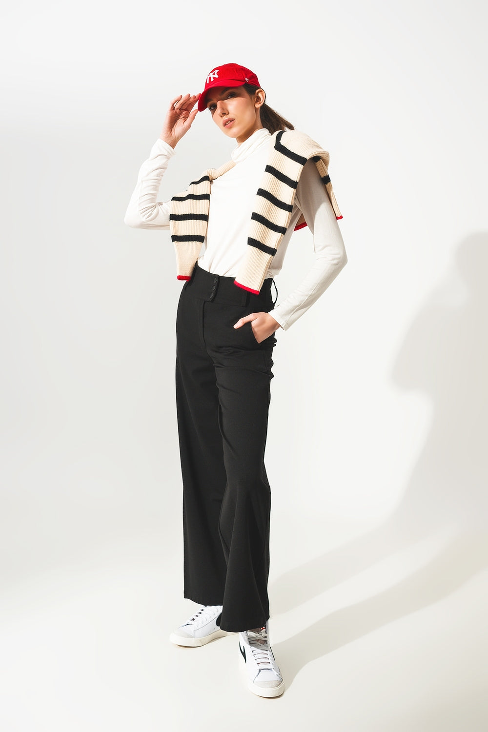 High neck long sleeve top in cream modal - top