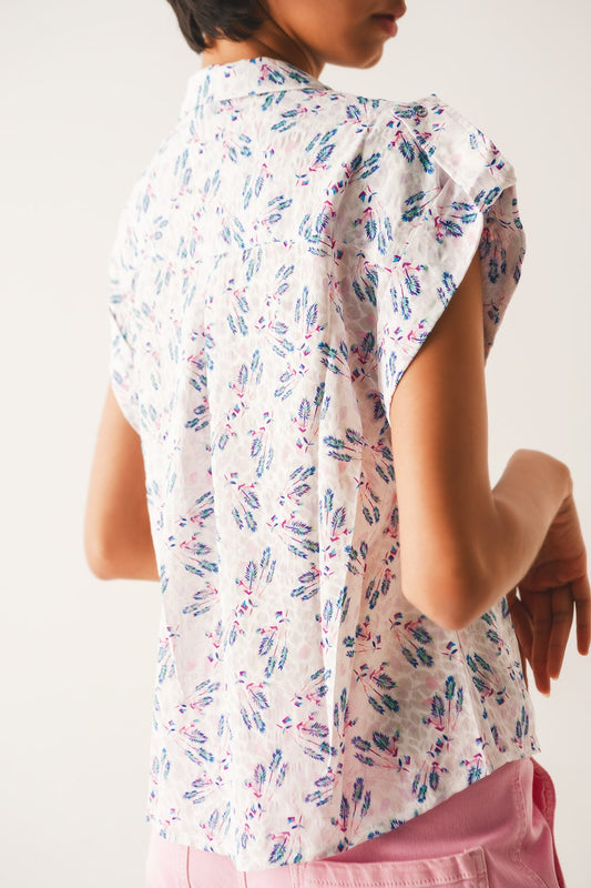 Purple blouse with pockets and floral print - Shirts