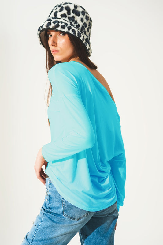 Long sleeve t shirt in blue modal - top
