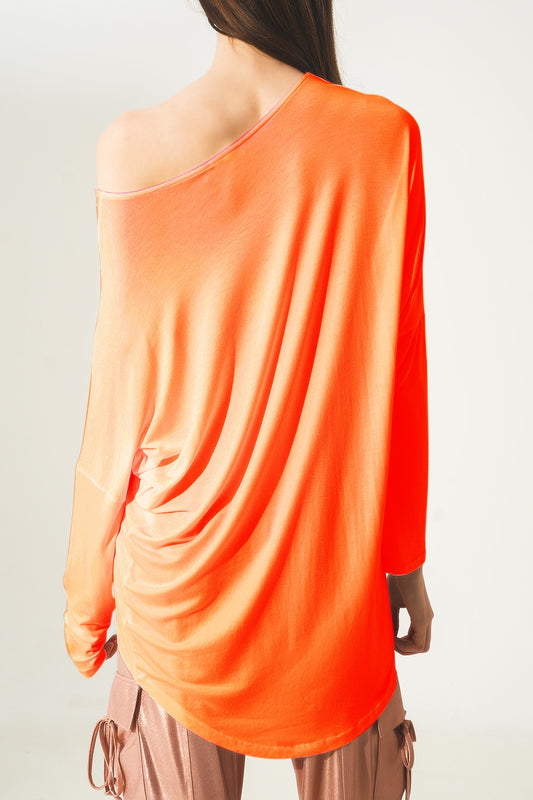 Long sleeve top in hot orange modal - top