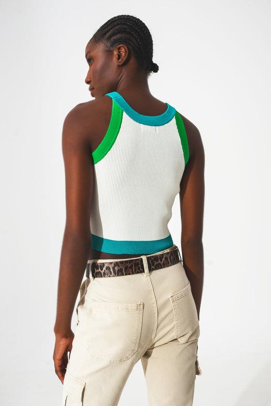 Ribbed cropped vest top in blue