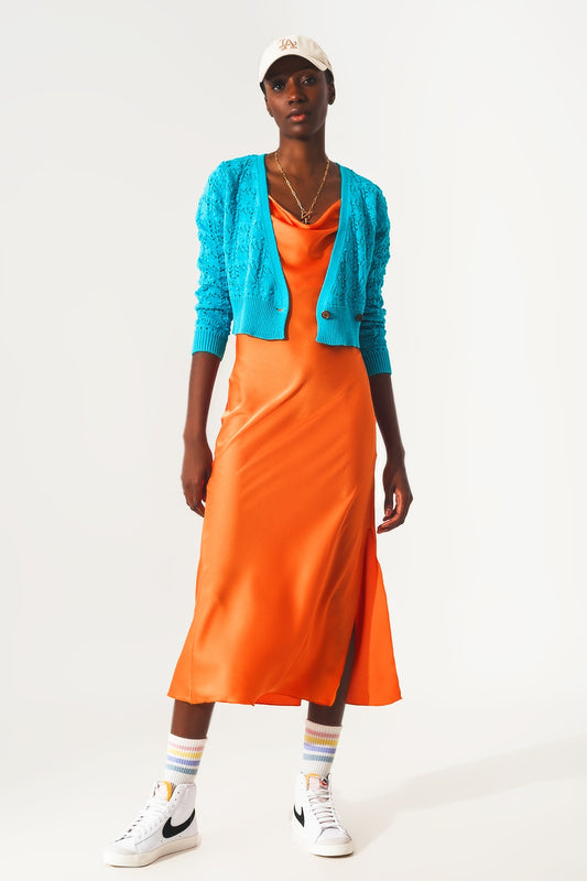 Pointelle knitted cardi in blue