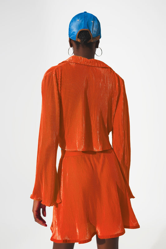 Tie front pleated crop top in orange