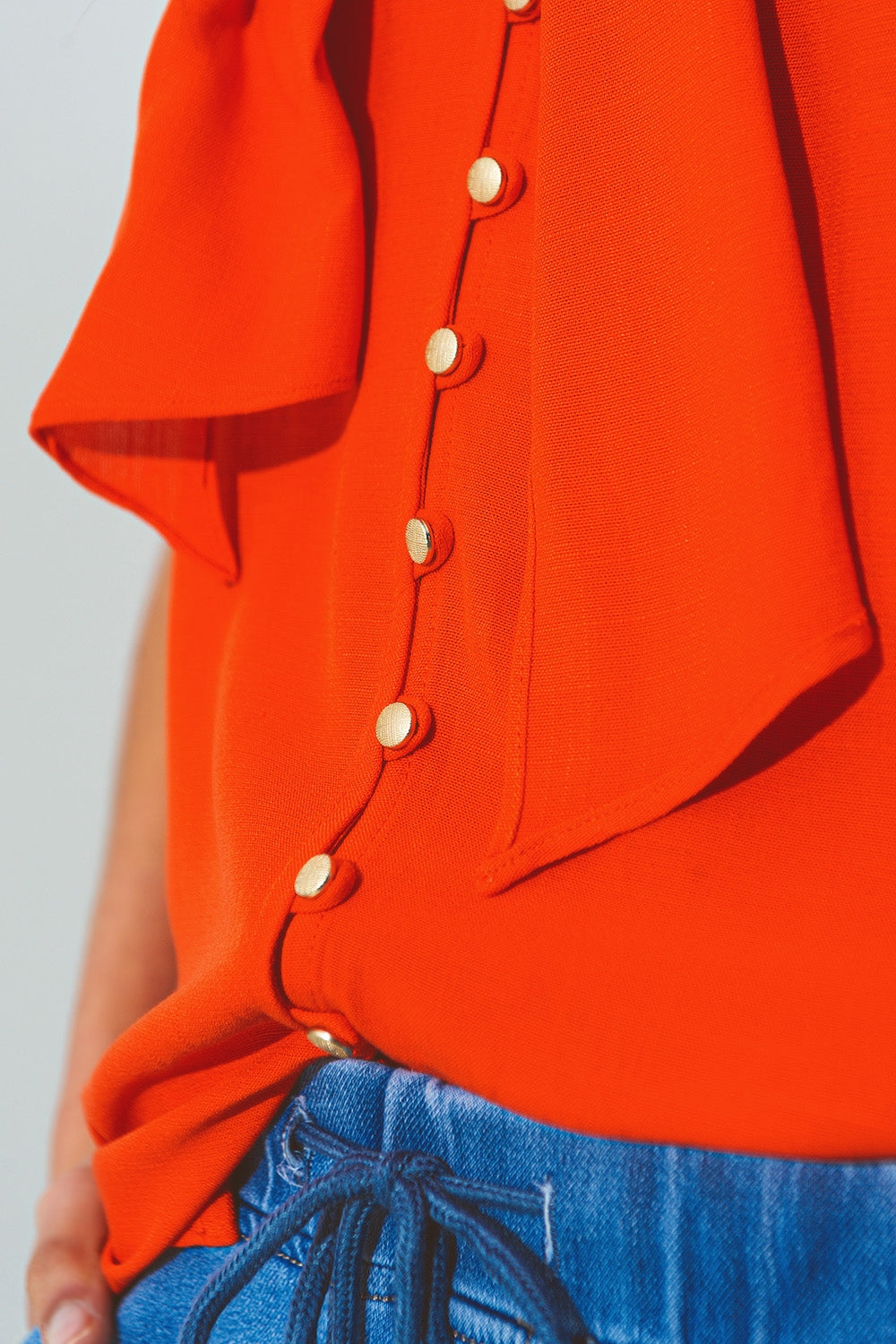 Halter Neck Top with Button Details in Orange - Shirts, top