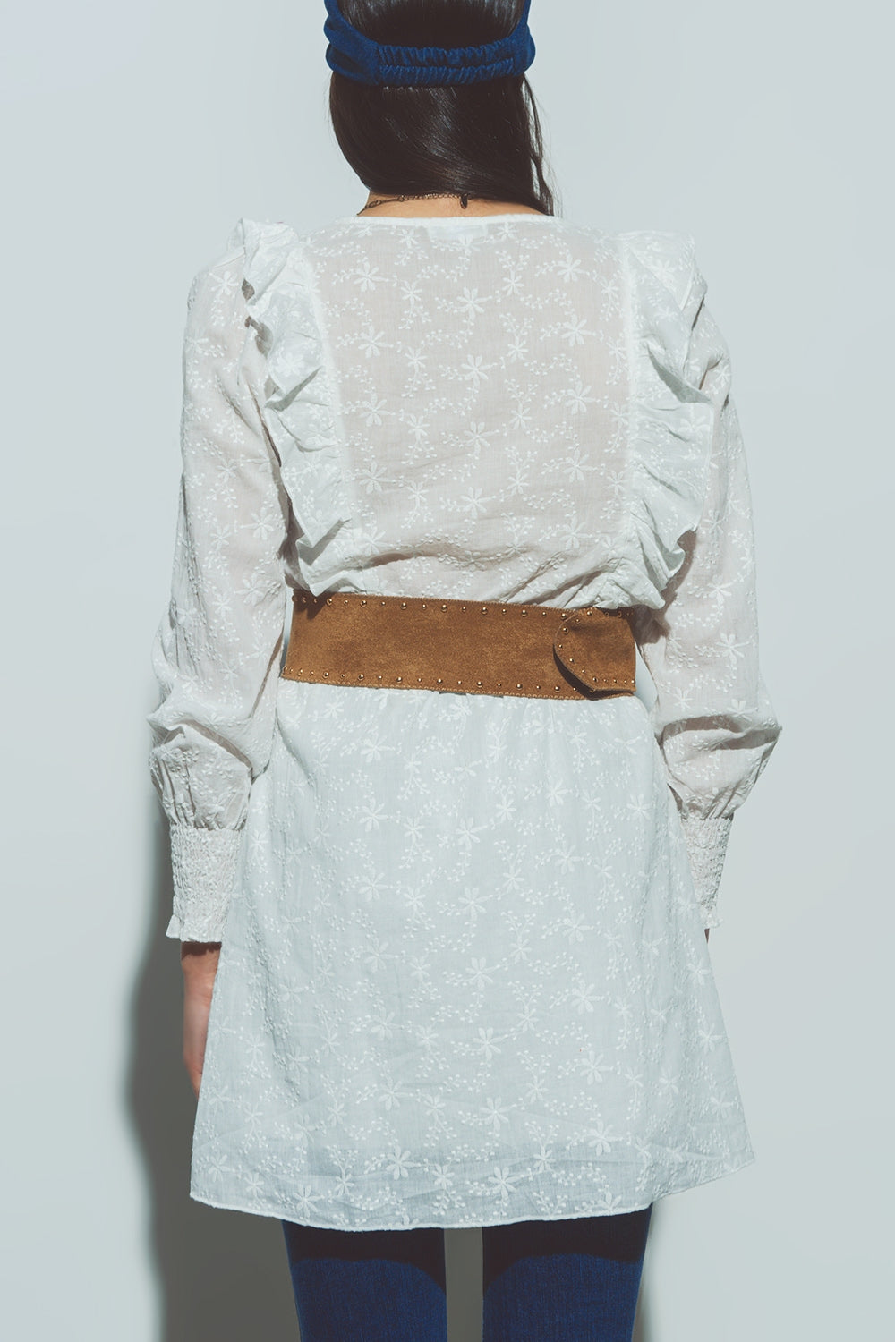 Floral Textured Mini Dress in White - dress
