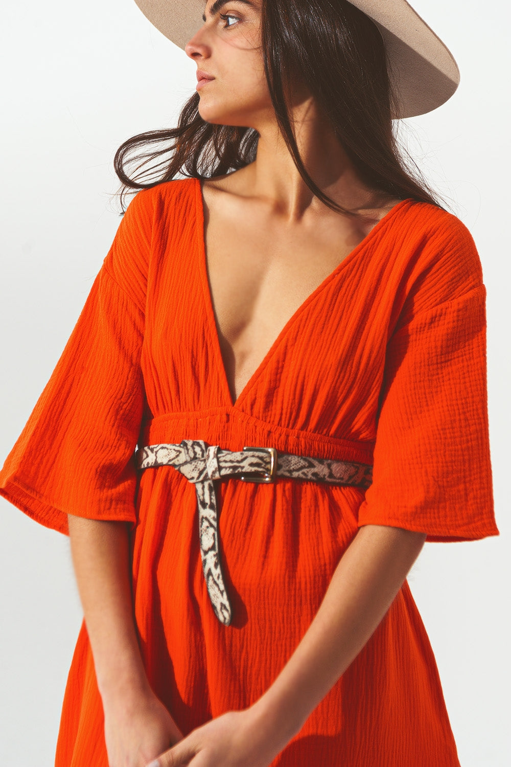 Textured V-Neck Maxi Dress in Orange - dress