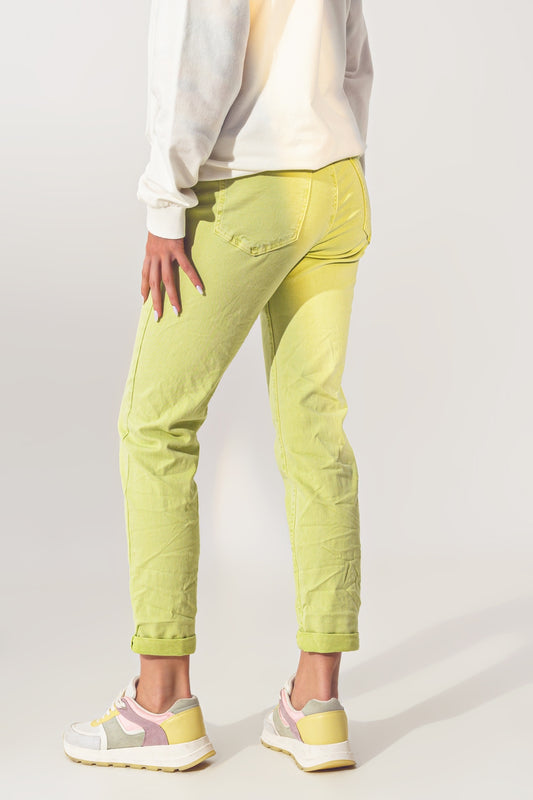 Wrinkled Skinny Jeans in Lime Green - Coloured Jeans