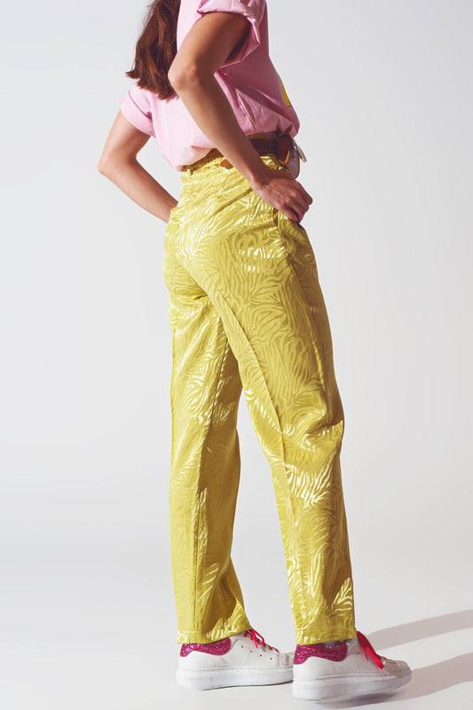 Loose Fit Zebra Print Pants in Green - trousers