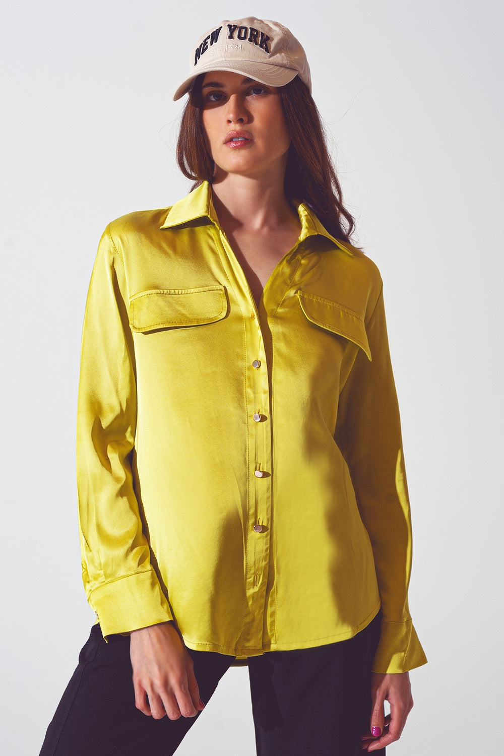 satin blouse in lime green - Shirts