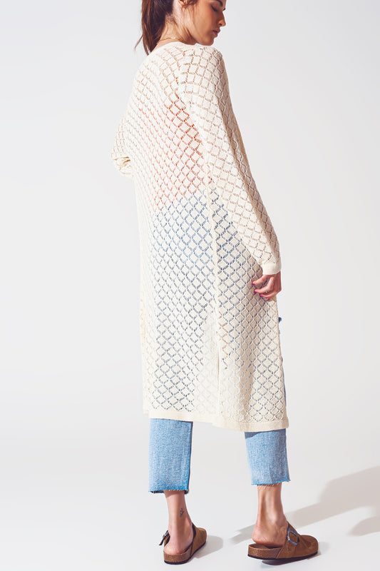 Crochet Midi Cardigan in Cream - cardigan