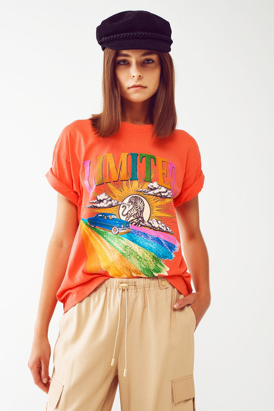 T-Shirt with Limited Graphic Print in Orange - top