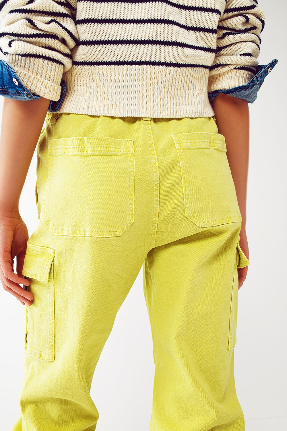 Cargo Pants with Tassel ends in lime - Coloured Jeans