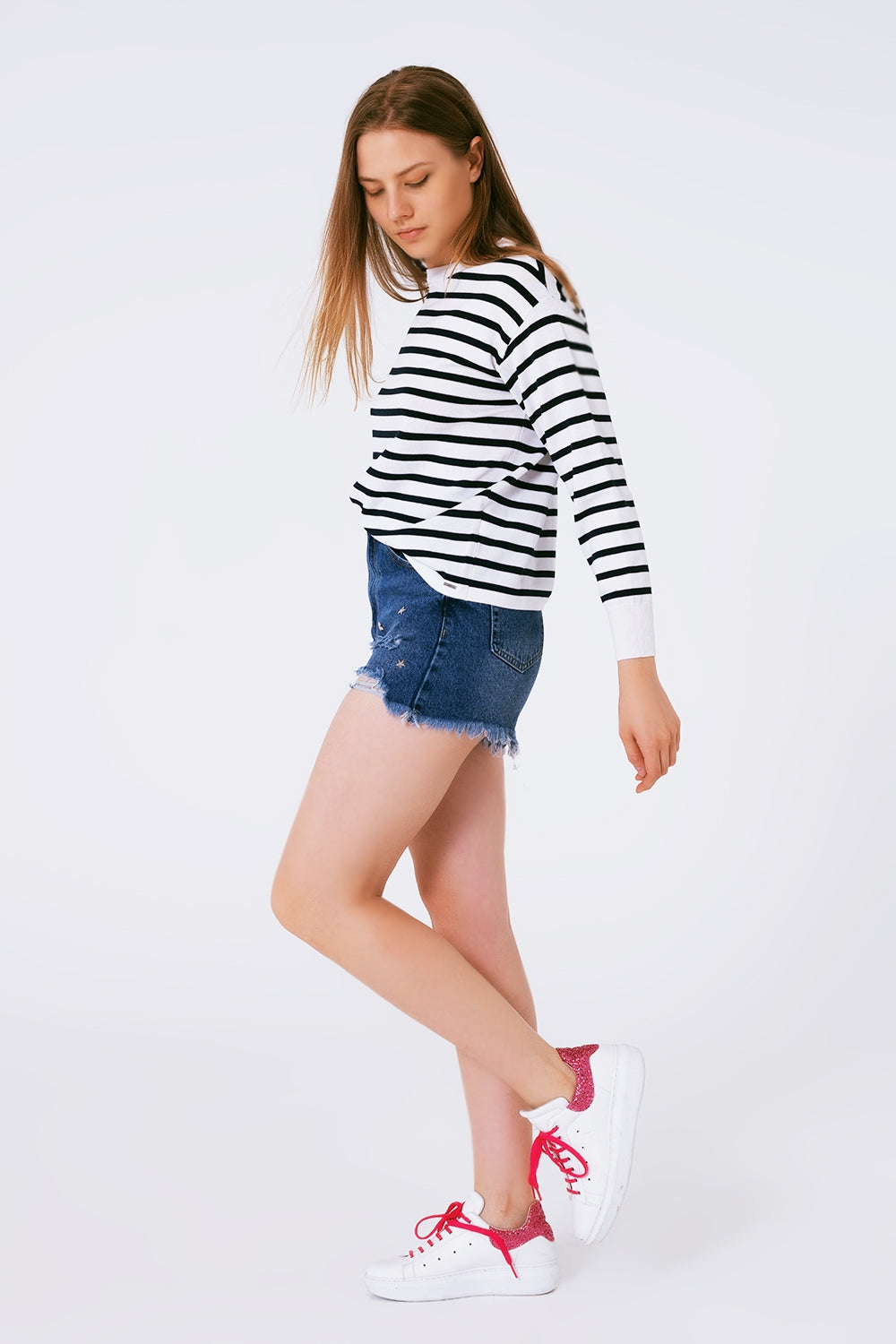star stud embellishment denim shorts - Denim