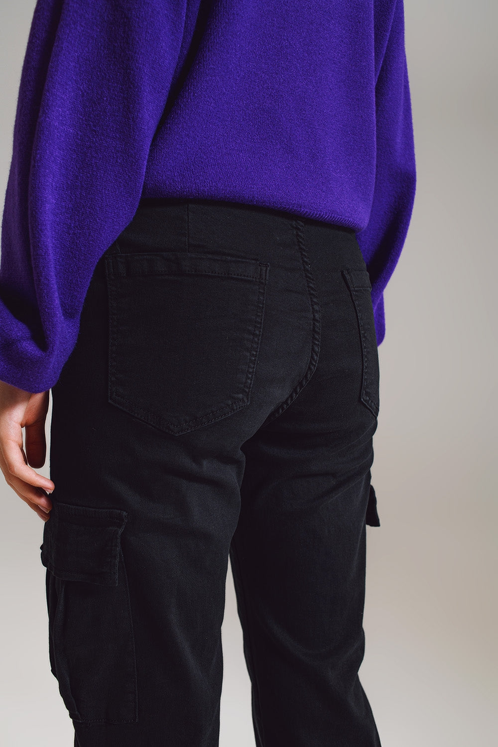black cargo pants with elasticated waist and hem - Coloured Jeans