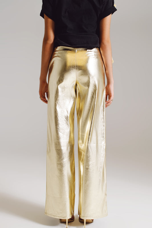 Metallic Straight Leg Pants in gold - trousers