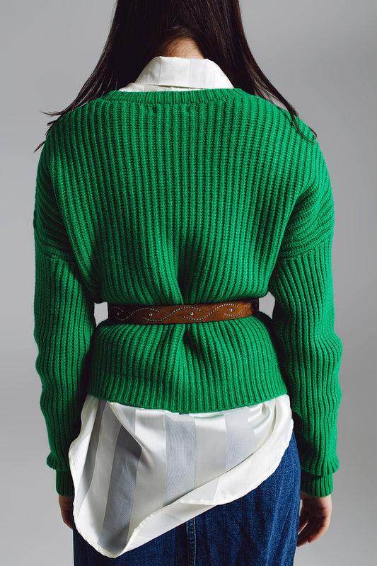 Relaxed waffle knit jumper in bright green - jumper