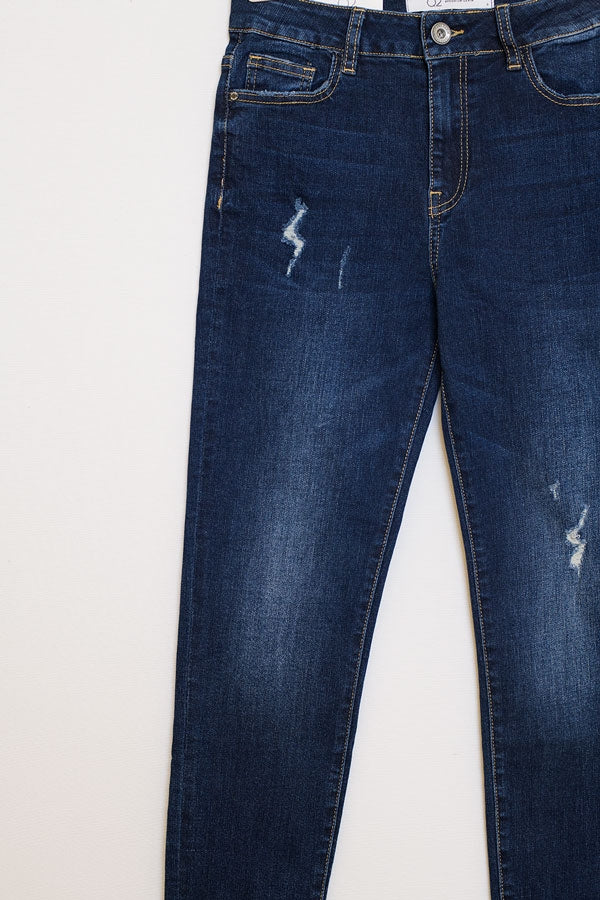 Distressed Dark Wash super Skinny Jeans In Stretch Denim - Denim