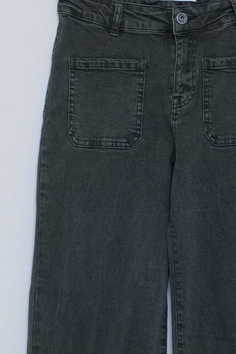 high waisted front pockets flare jeans in dark khaki - Coloured Jeans