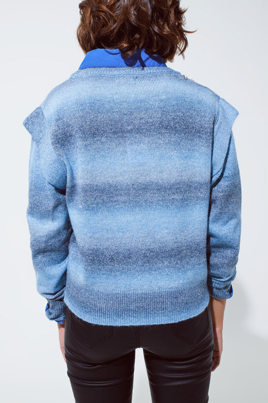 Sweater in ombre design blue with round neck and sleeve details - jumper