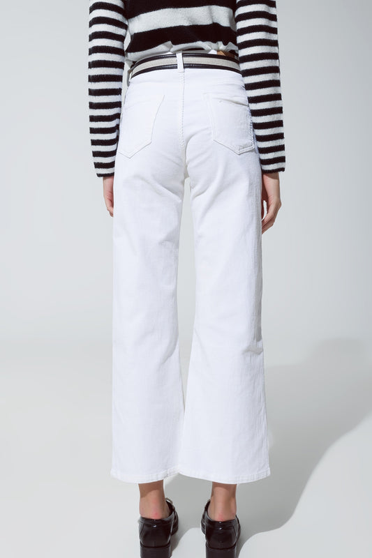 White Corduroy Cropped Pants - Coloured Jeans