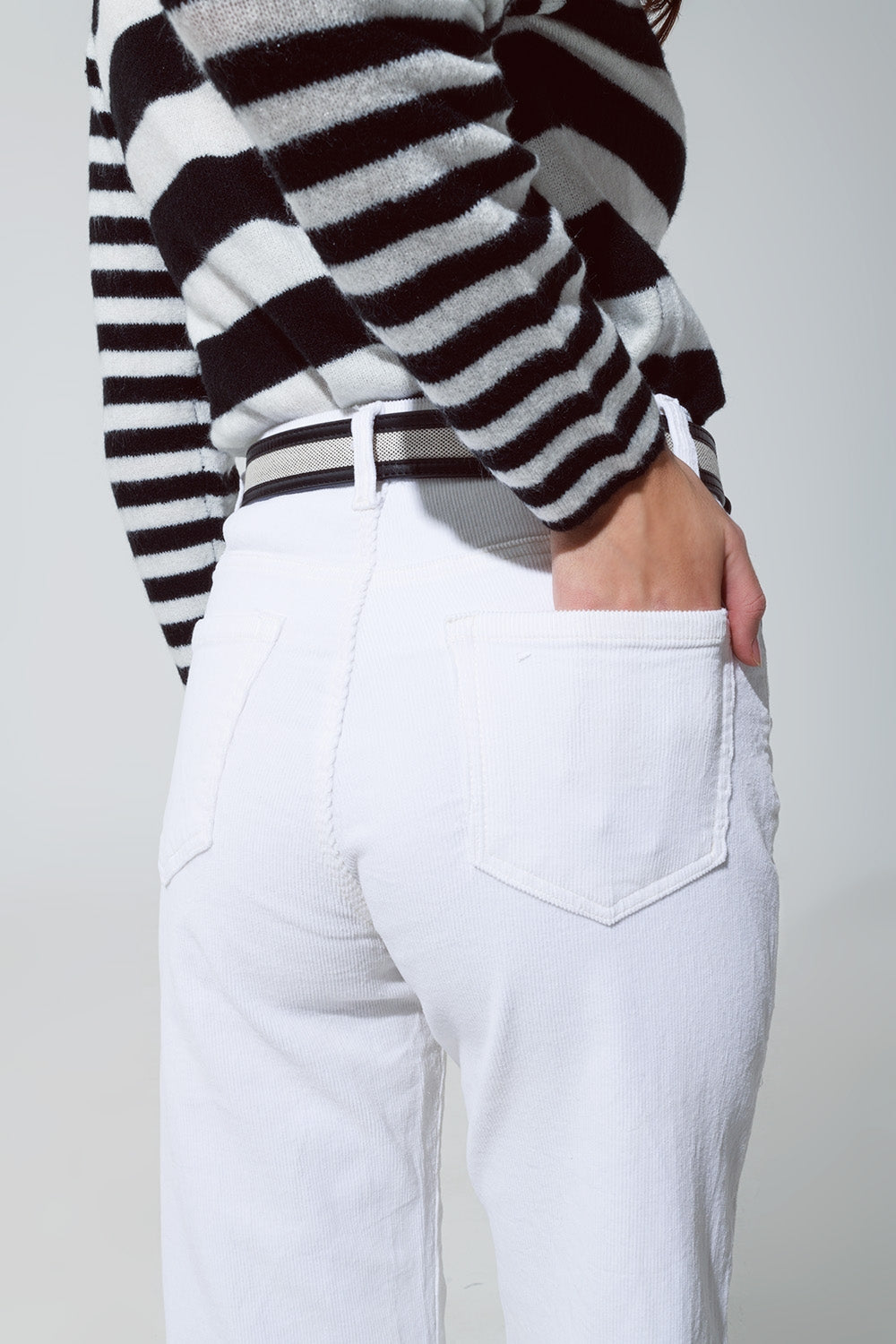 White Corduroy Cropped Pants - Coloured Jeans