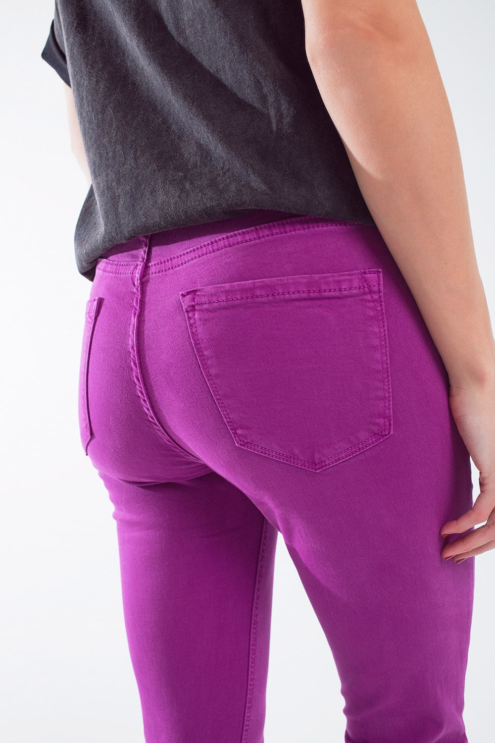 Fuchsia ankle super skinny jeans with soft wrinkles - Coloured Jeans