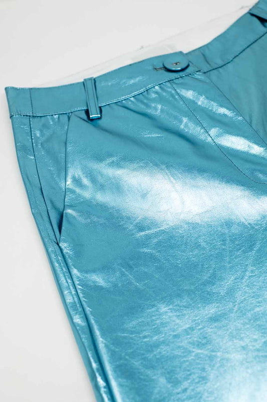 Metallic Straight Leg Pants in Blue - trousers