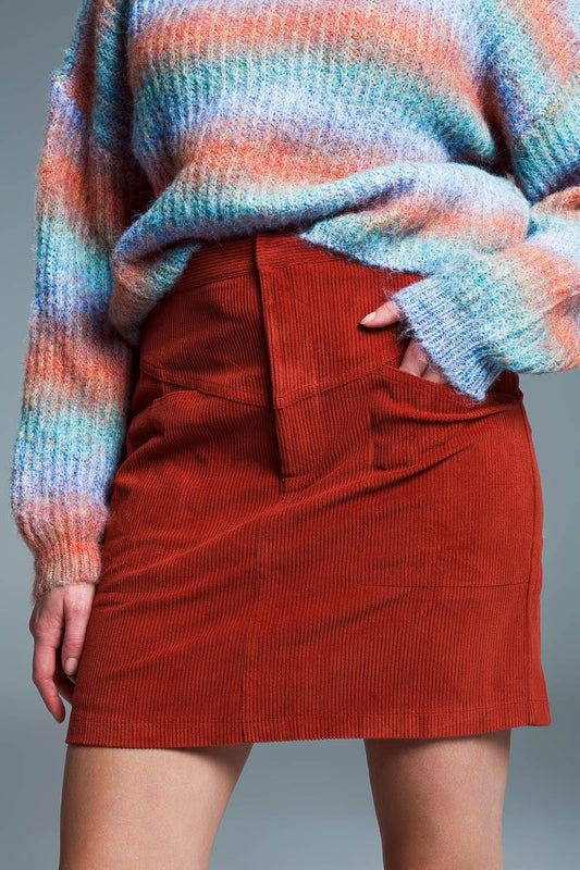 orange corduroy miniskirt with pockets - Skirts