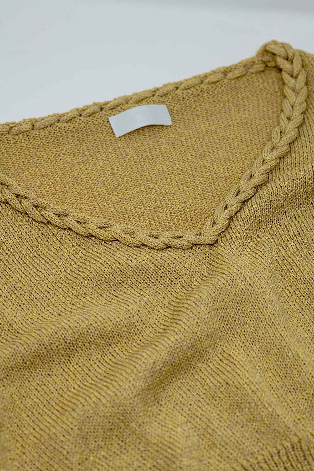 Wide V-neck Light Sweater With Braided Detail In Gold