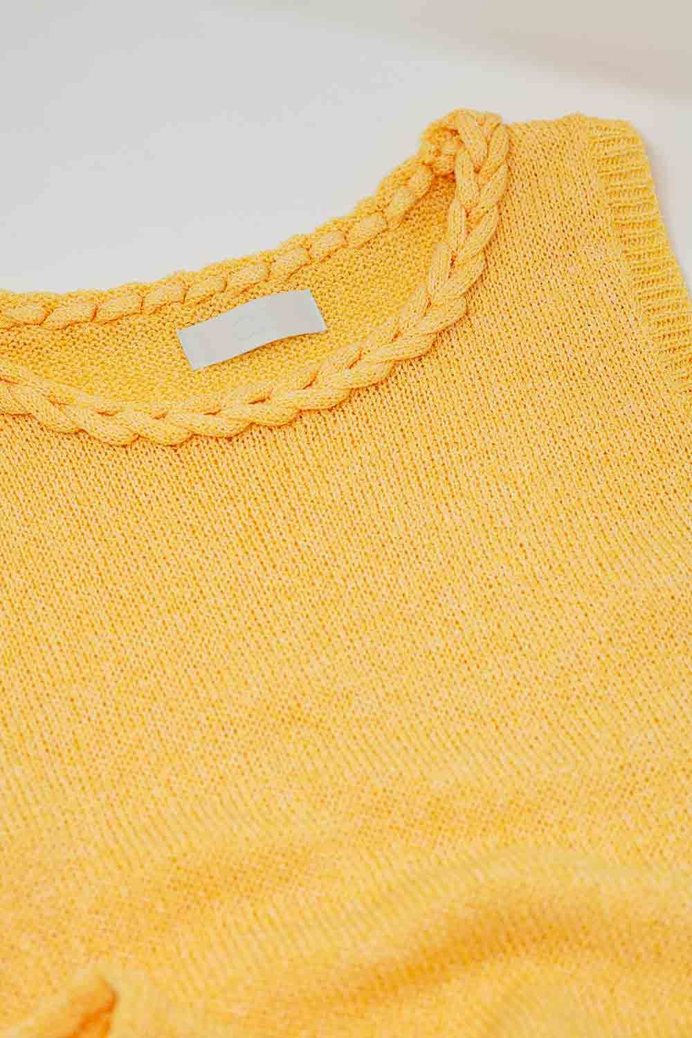 Knitted Midi Dress With Braided Detail in Yellow - dress